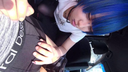 ゲームから出てきたような青髪ピアス女子、車内フェラ動画です